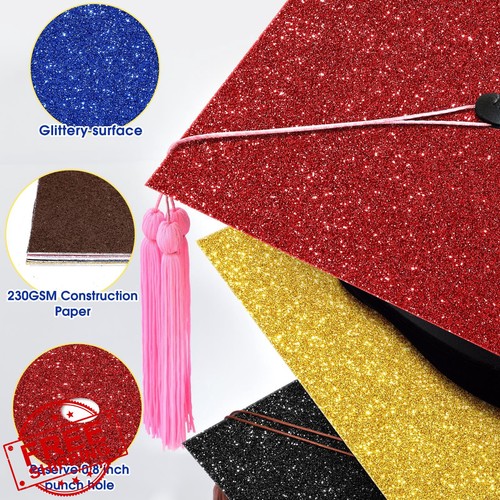 Glitter Cardstock 10x10 Inch 12 Sheets for Grad Cap Decoration