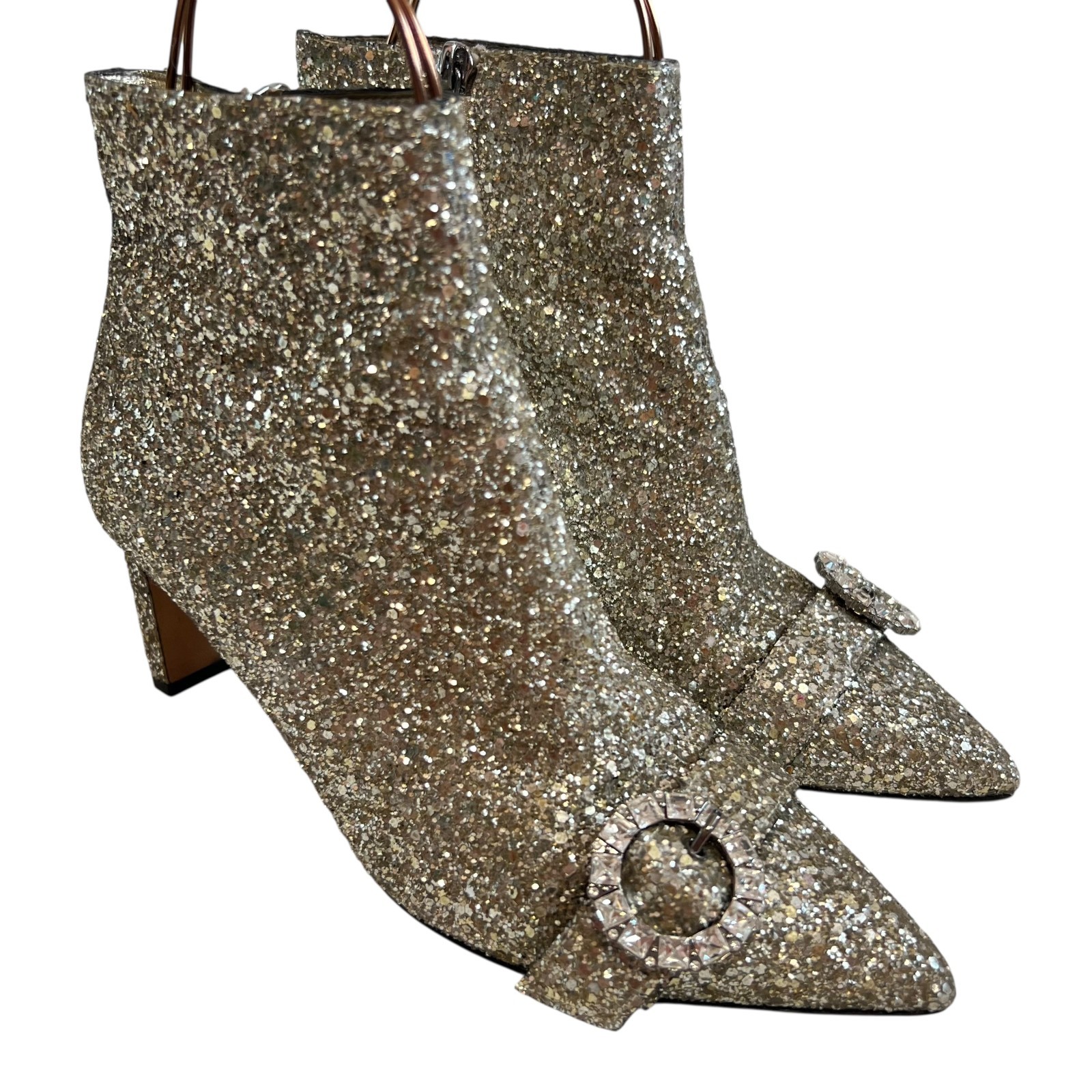ジミーチュウ レザー グリッター チェック ショートブーツ シルバー 1点限り JIMMY CHOO ロゴ シルバーグリッター スニーカー (Jimmy