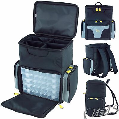 DELTA FISHING Raubfisch Ködertasche mit 5 Tackle Boxen Angel Rucksack Kva
