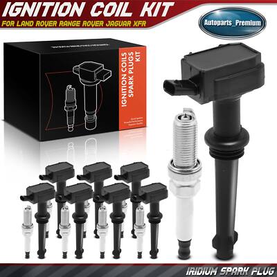 8x Ignition Coil & IRIDIUM Spark Plug Kits for Land Rover Range Rover Jaguar XFR
