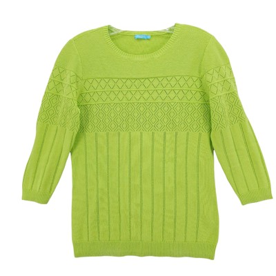 J. MCLAUGHLIN Bright Green Top 100% Cotton Mixed Knit Styles 3/4 Sleeve SMALL