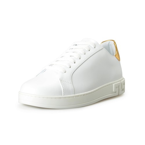 【関税＆送料込み】Versace White Sneakers Versace Men's White & Gold Leather Sneakers Shoes US 7 IT 40