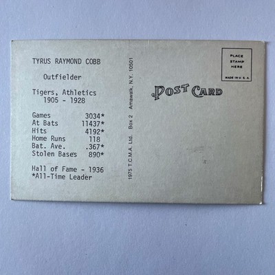 1975 TCMA All Time Greats Post Cards #1 Ty Cobb