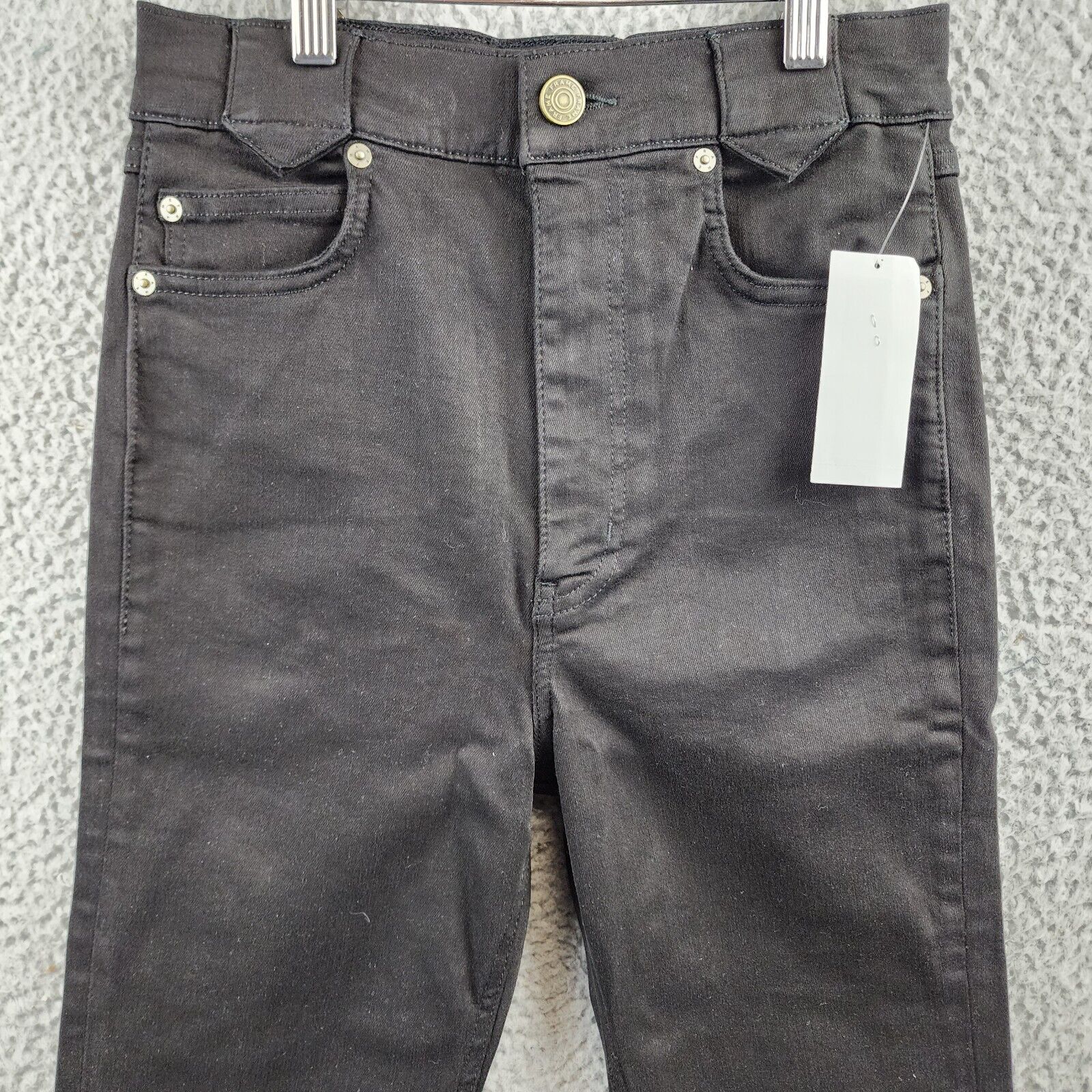 FRAME The Snapped High Rise Cropped Skinny Jeans Women's 24 Black Button Zip - Picture 3 of 14