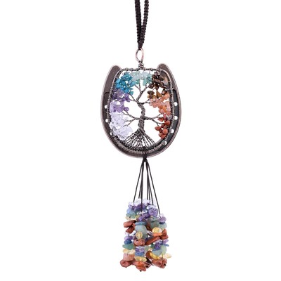 Amogeeli Copper Lucky Horseshoe with 7 Chakra Crystal Tree of Life Hanging De...