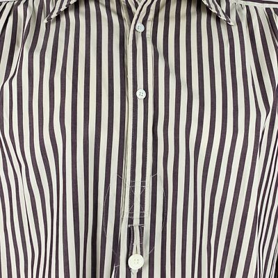 NEEDLES Size XL Brown Cream Stripe Cotton Long Placket Long