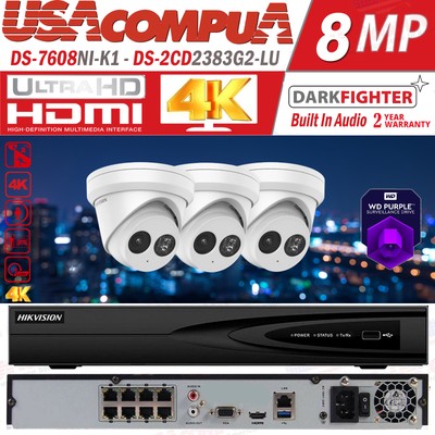 HIKVISION 4K 8MP NVR 8CH DS-7608NI-K1/8P / DS-2CD2383G2-IU IP Camera System  Lot