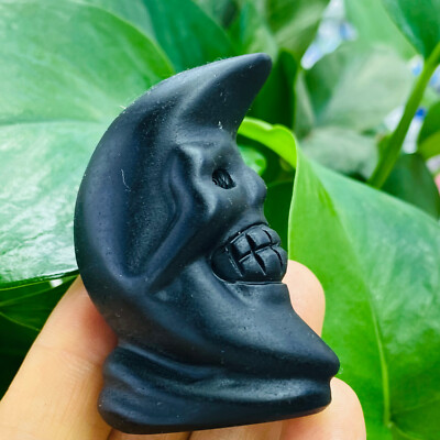 TOP  Natural obsidian Quartz moon-face hand carved crystal reiki healing 1PC
