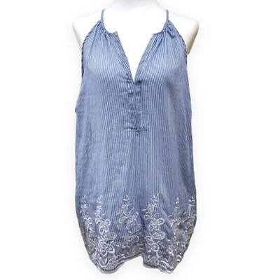Women s Tank Top Antibes Blanc NWT Sz L Embroidered Scalloped Hem Striped Summer