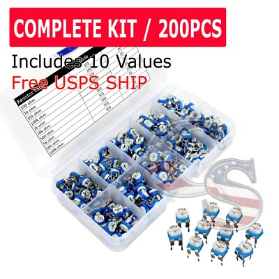 eBay - 200pcs 10 Value Potentiometer Trimpot Variable Resistor Assortment Box Kit