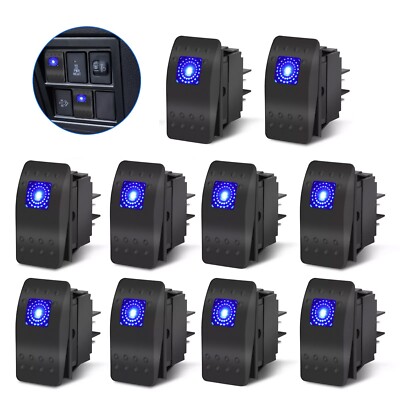 10PCS Waterproof Marine Boat Car Rocker Switch 12-24V SPST ON-OFF 4PIN Blue LED