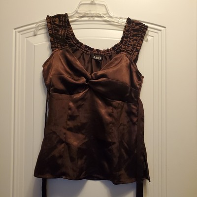 A. Byer dark brown satin SL/tie/padded bust top Sz L