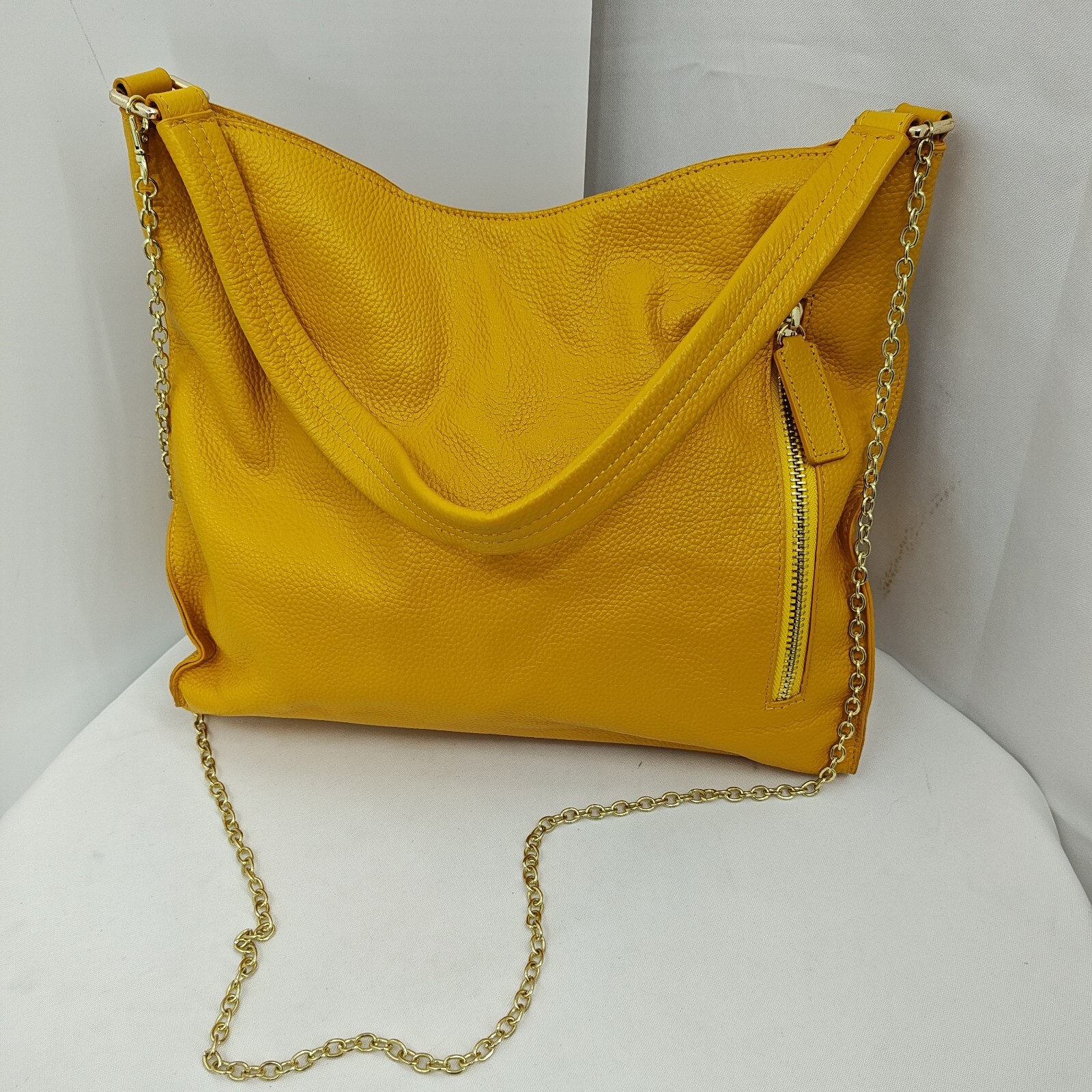 Tote Le Monde Florence Yellow Pebble Leather Slouch Shoulder
