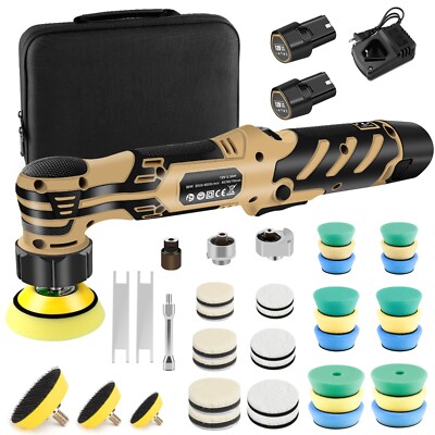 12V Cordless Polisher 3'' Mini Buffer Dual Action Rotary Polishing Machine Kits