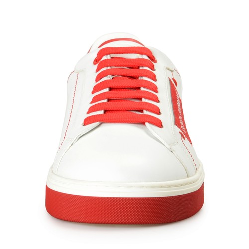 Pre-owned Dolce & Gabbana Men's "u_roma" 100% Leather Low Top Sneakers Shoes In White/red