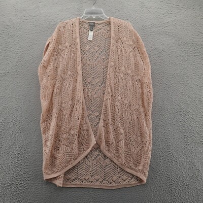 Chicos Travelers Sparkle Cardigan Sweater S/M Pink Metallic Womens Crochet Boho