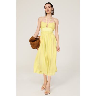 Ulla Johnson Freya Yellow Keyhole Tie Neck Sleeveless Midi Dress Size 6 |  eBay