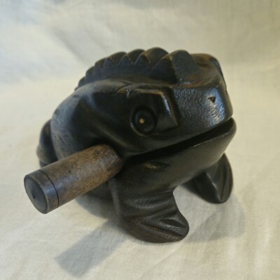 Vintage Hand Carved Wooden Frog Instrument/Toy Makes Croaking Sound 