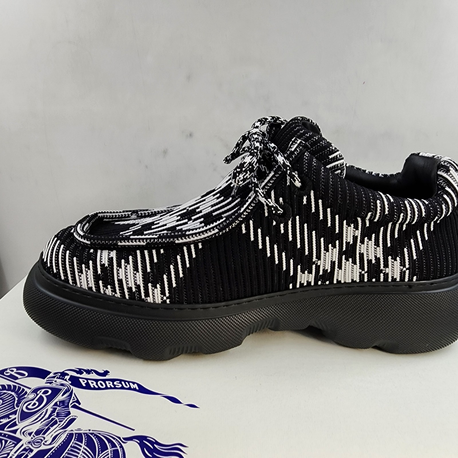 Burberry Check Woven Creeper Shoes Men's 10US Black/White Round Moc Toe Lace Up - Picture 12 of 19
