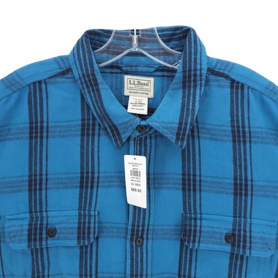NWT LL BEAN 1912 Field Flannel Shirt Slightly Fitted Marine Blue Plaid SIze XL