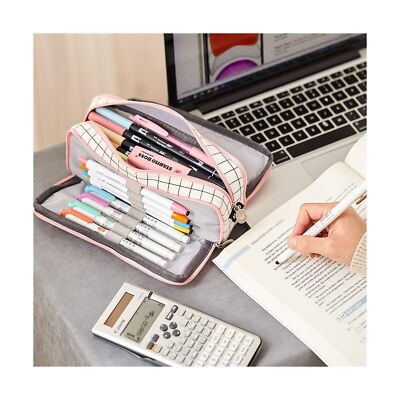 ANGOOBABY Large Pencil Case Big Capacity 3 Compartments Canvas Pencil Pouch f...