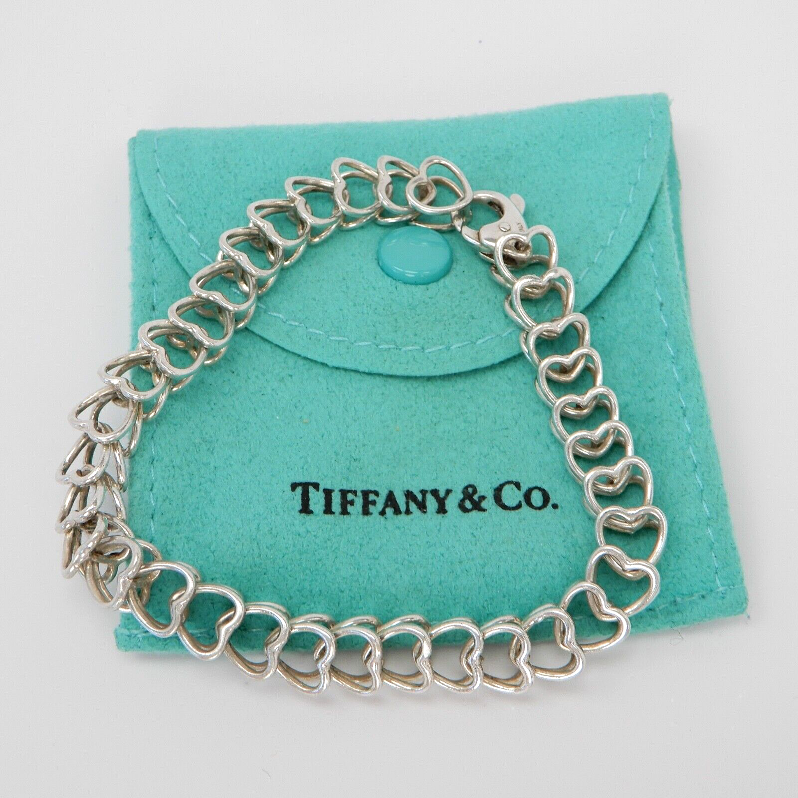 Vintage Tiffany & Co 925 Sterling Silver Double Heart Chain Link