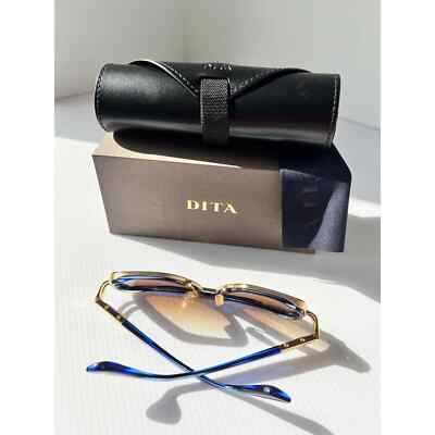 Pre-owned Dita Lxn-evo Dts403-a-03 Blue Swirl Yellow Gold Brown Gradient Lens Sunglasses