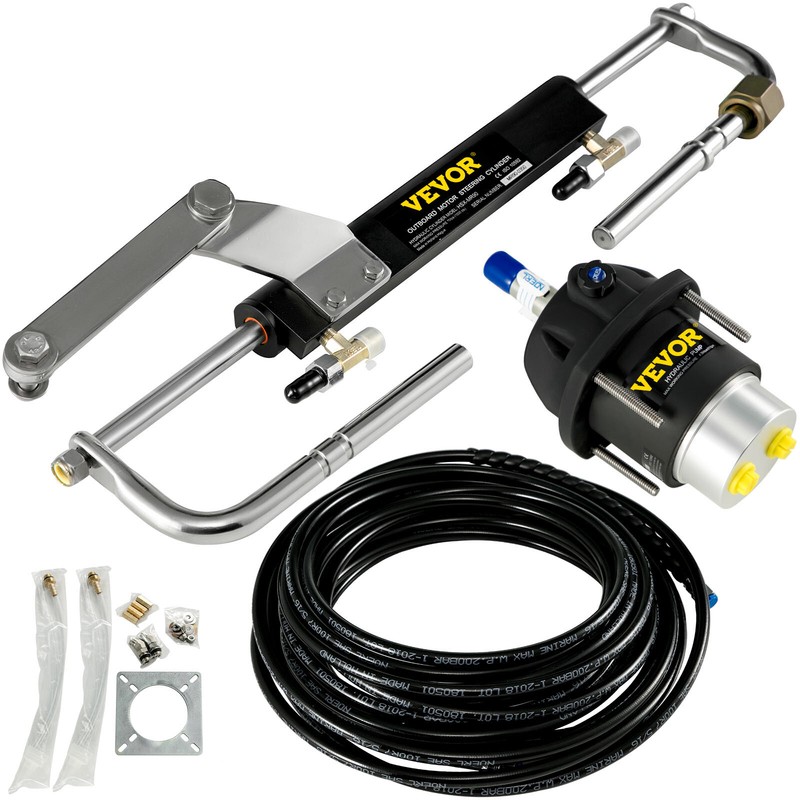 Hydraulic Outboard Steering System Kit 90HP Marine Cylinder Helm Tubing