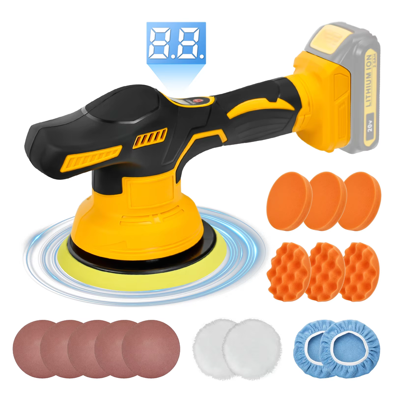 Cordless Car Buffer Polisher 5000RPM 8 Variable Speed Portable Orbital Buffer Po