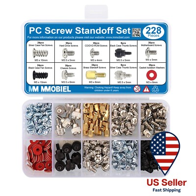 228Pcs PC Screw Standoff Set Kit for Computer Case Hard Drive Motherboard Cooler