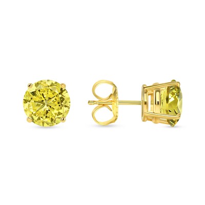 Pre-owned Shine Brite With A Diamond 5 Ct Round Cut Canary Earrings Studs Solid Real 14k Yellow Gold Push Back Basket