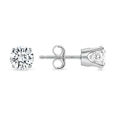 Pre-owned Shine Brite With A Diamond 1 Ct Round Lab Created Grown Diamond Earrings 14k White Gold F/vs Crown Pushback In White/colorless