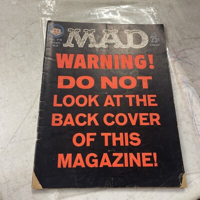 MAD MAGAZINE #73 September 1962-Warning!Do Not Look At The Back Cover*Spine Wear