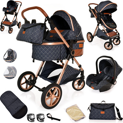Baby Pram Buggy 3 in 1 Travel System Car Seat Folding Pushchair Reversible