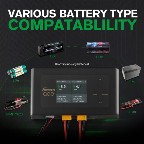 Gens Ace Imars Dual Channel AC200W/DC300W RC Lipo Battery Balance Charger Black