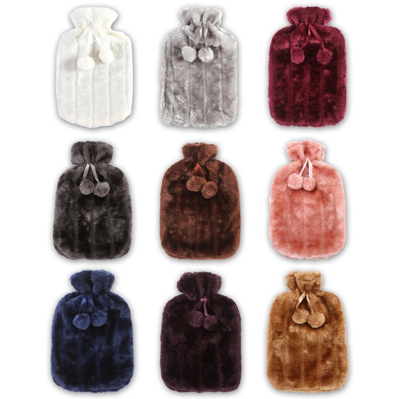 Revitale Luxury Cosy Faux Fur Pom Pom Hot Water Bottle Cover - 2 Litre