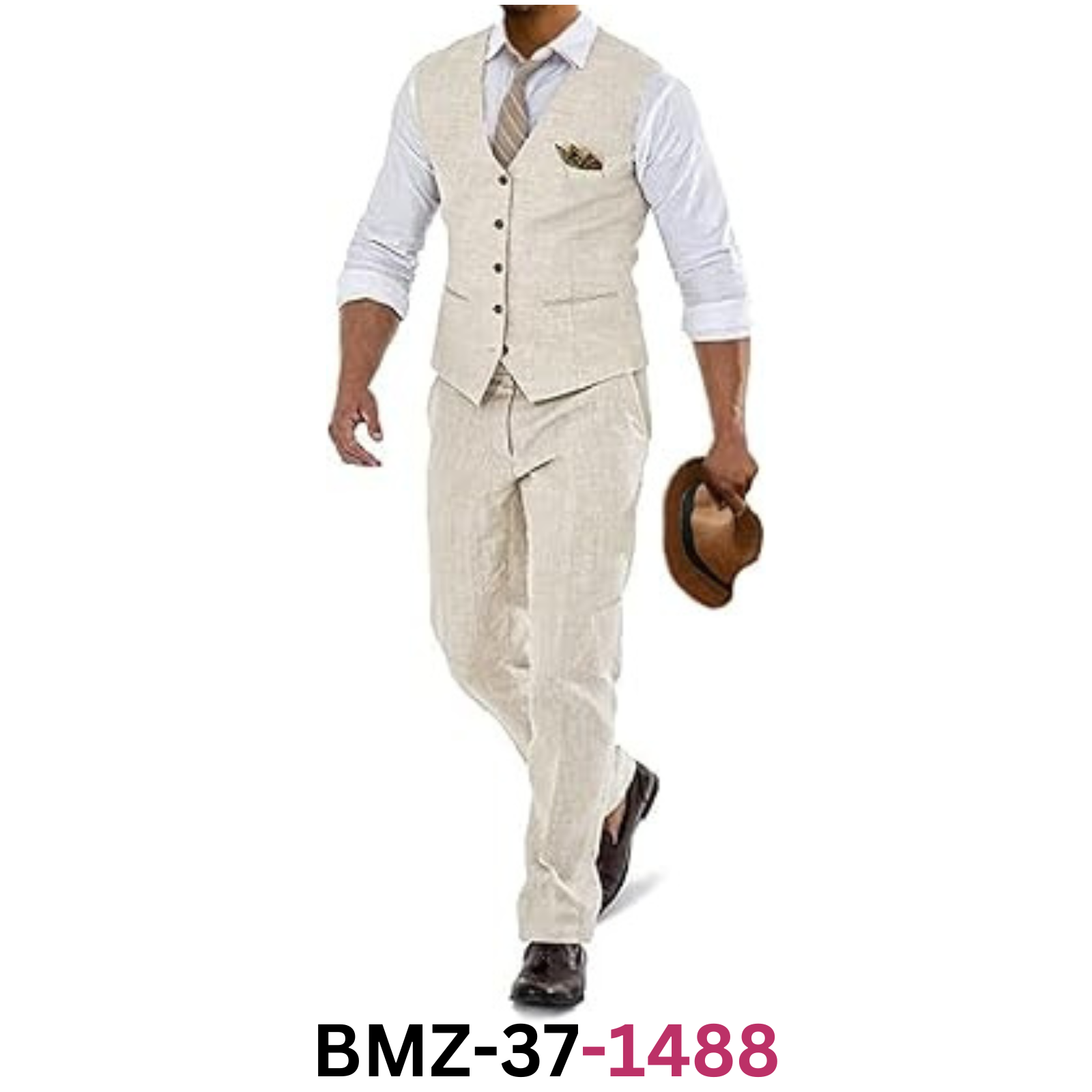 Furuyal Men Suit Casual Wedding Suits Linen Suit for Men 2 Piece Suits Beige XXL