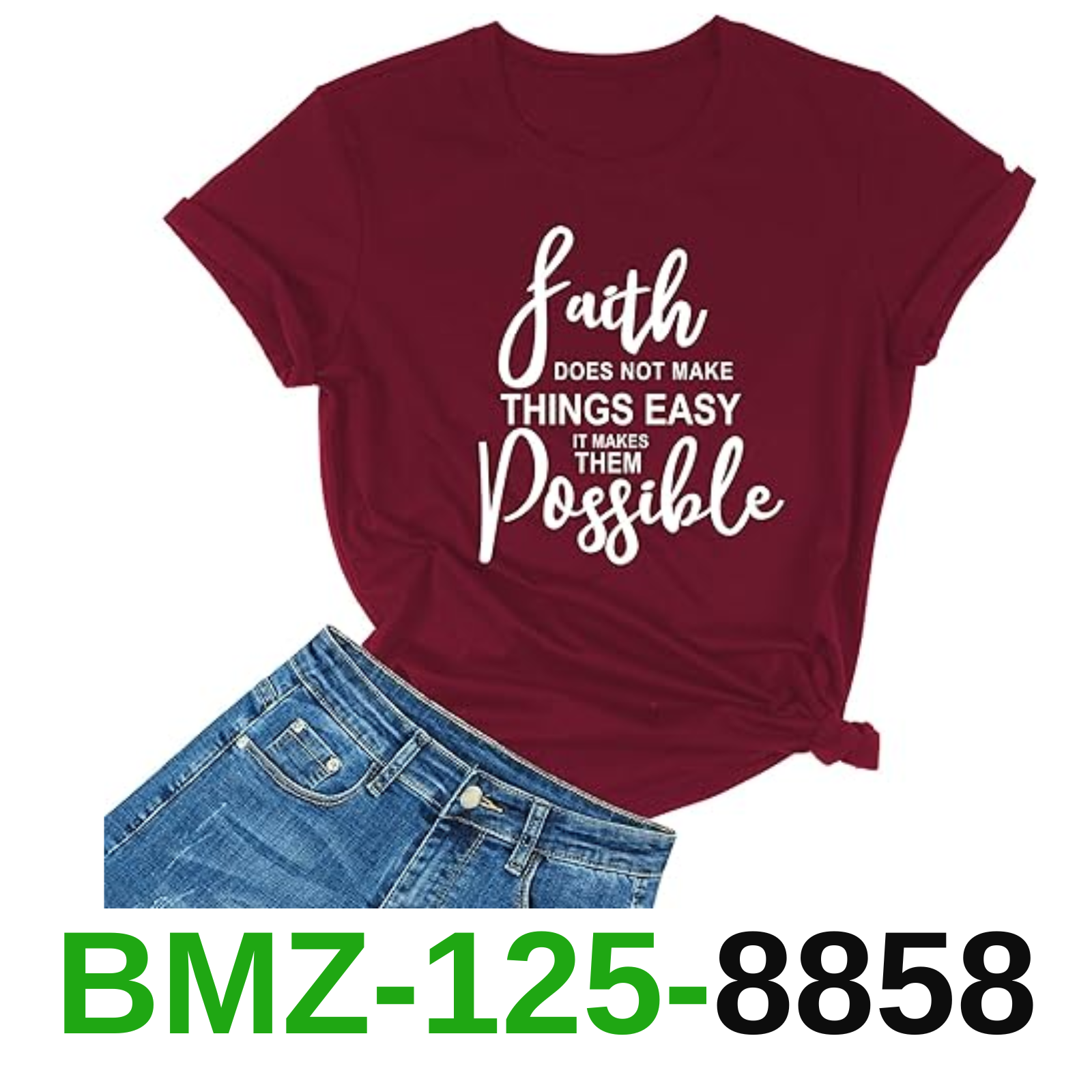 MIMOORN Women's Faith Letter Print T-Shirts Short Sleeve Graphic Tees Tops, L
