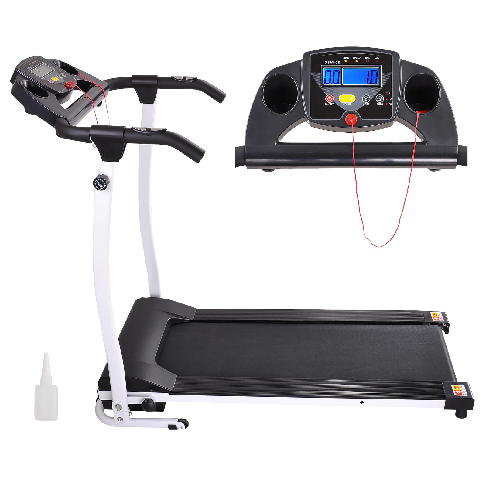 1100W Electric Treadmill Black 3 Modes Foldable w/LCD Display + Handrail Sensor