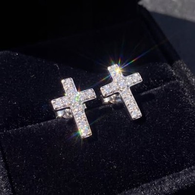 Cross Earrings – VVS Moissanite – 925 Sterling Silver