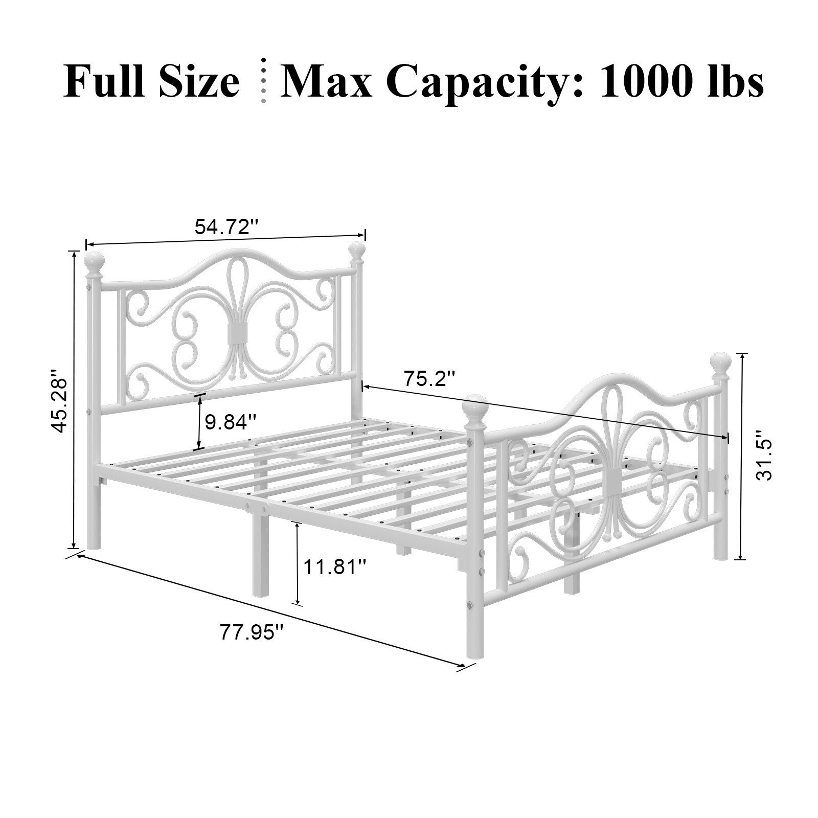 Metal Platform Twin/Full/Queen Bed Frame with White Headboard & Footboard