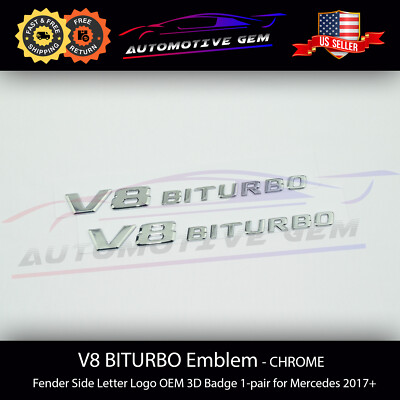 V8 BITURBO Fender Side AMG Emblem Chrome Logo Badge Mercedes C63 E63 G63