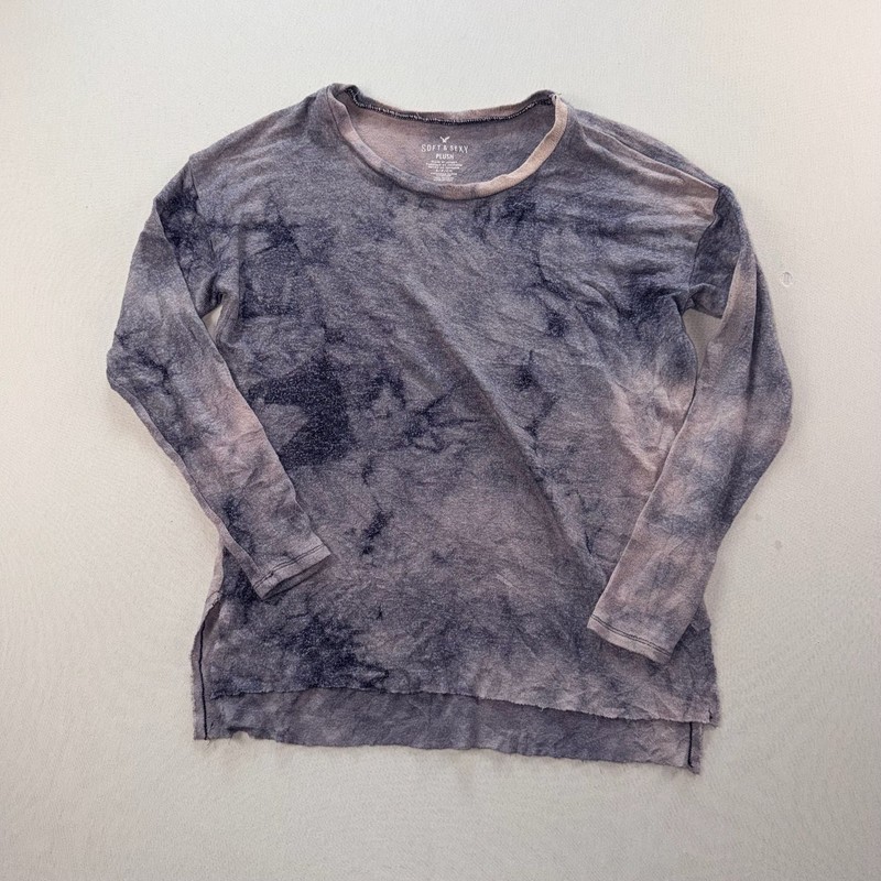 American Eagle Soft & Sexy Plush Tie-Dye Long Sleeve Raw Hem Top Small