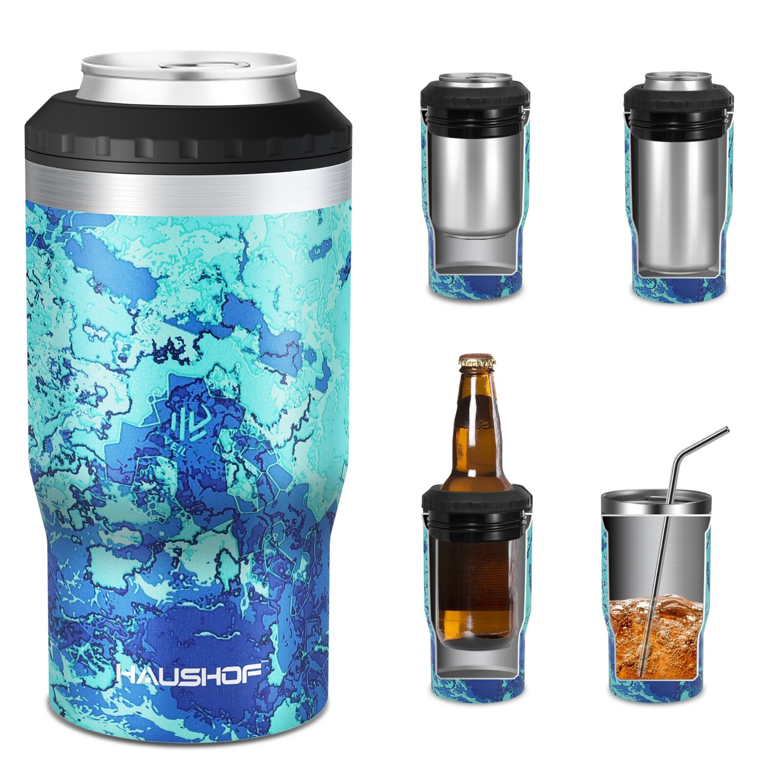 HAUSHOF 12OZ Can Cooler 4 in 1 Insulated 	Stainless Steel  Lightweight Slim Can