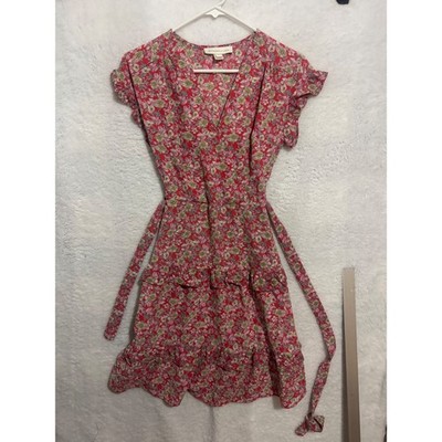 Monteau Los Angeles Floral Print Dress Ruffle Short Sleeve Tiered Mini XS