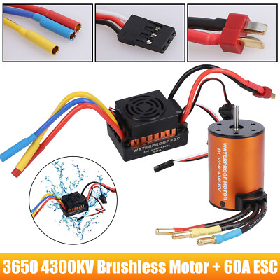 3650 4300KV Waterproof Brushless Motor + 60A ESC Combo Set for 1/10 RC Car Truck