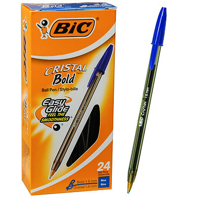 Box Of 24, Bic Cristal Bold 1.6mm MSBP24 Blue Ink Ballpoint Pen