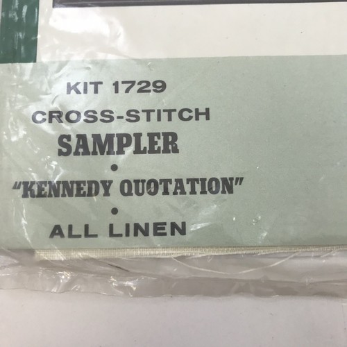 Vintage Bucilla Sampler Kit 1729 John Kennedy Quote Cross Stitch Linen Patriotic