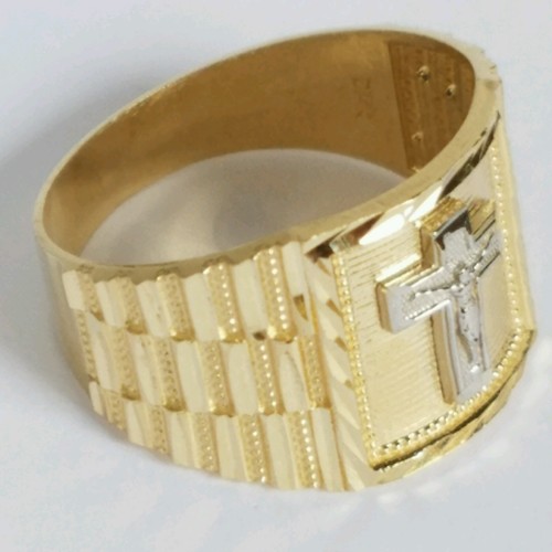 Pre-owned Handmade Mans 14k Yellow Gold Jesus Crucifix Cross Ring Size 8 9 10 11 In White