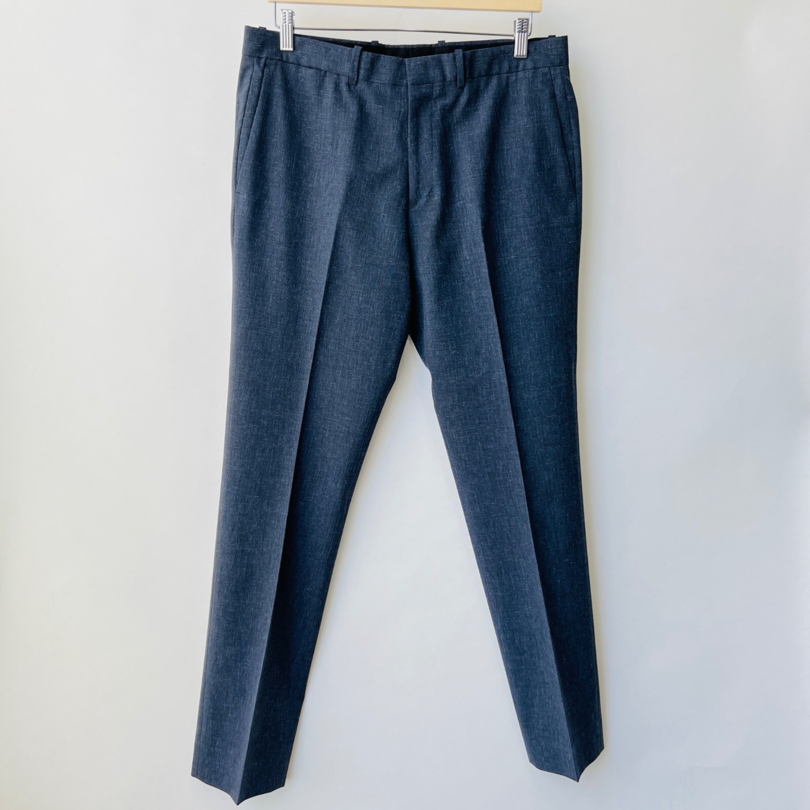 Theory wool blend Jake trousers, Textured plaid Navy, Size